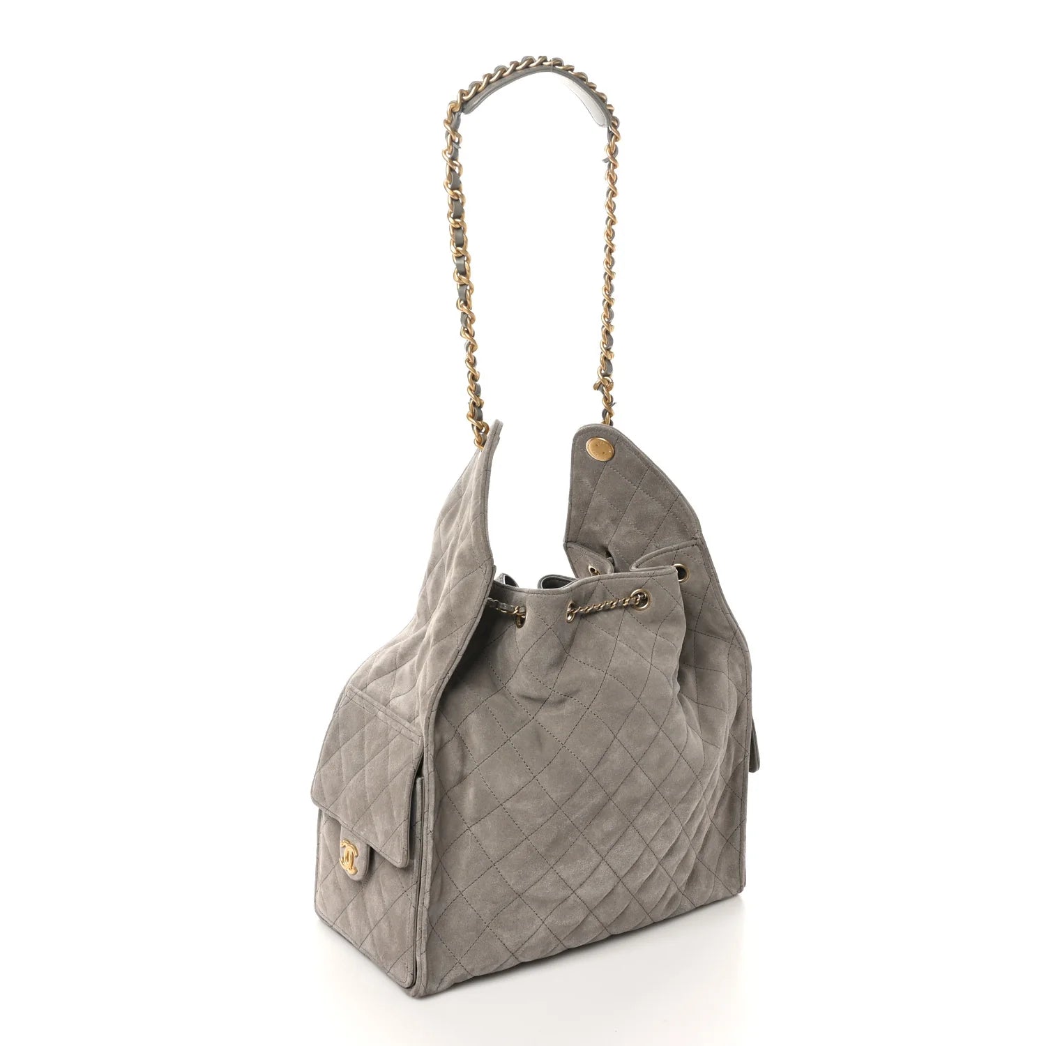 Suede Quilted Medium  25 Handbag Dark Grey