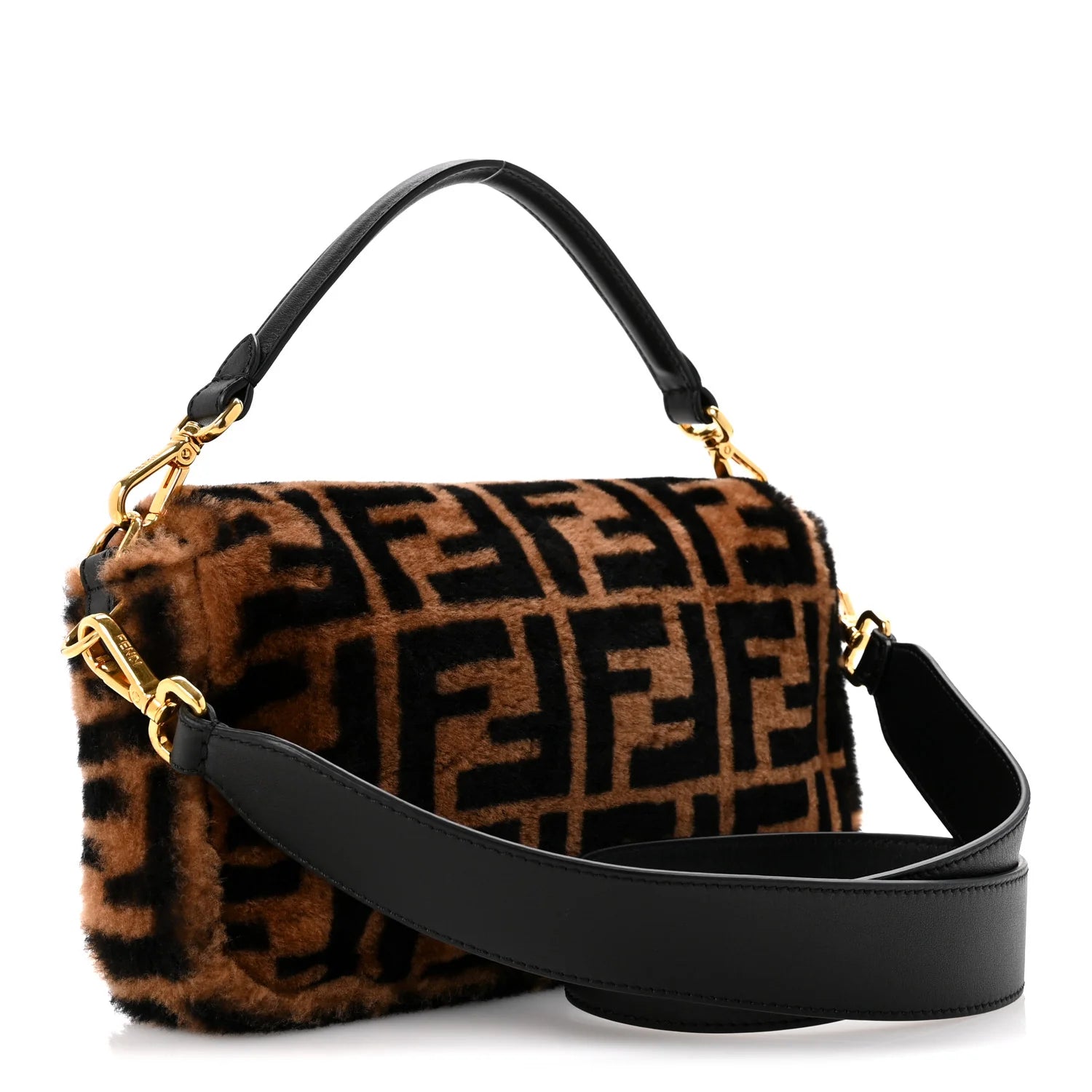 Shearling Vitello Dolce Macro FF 1974 Baguette Tobacco Black