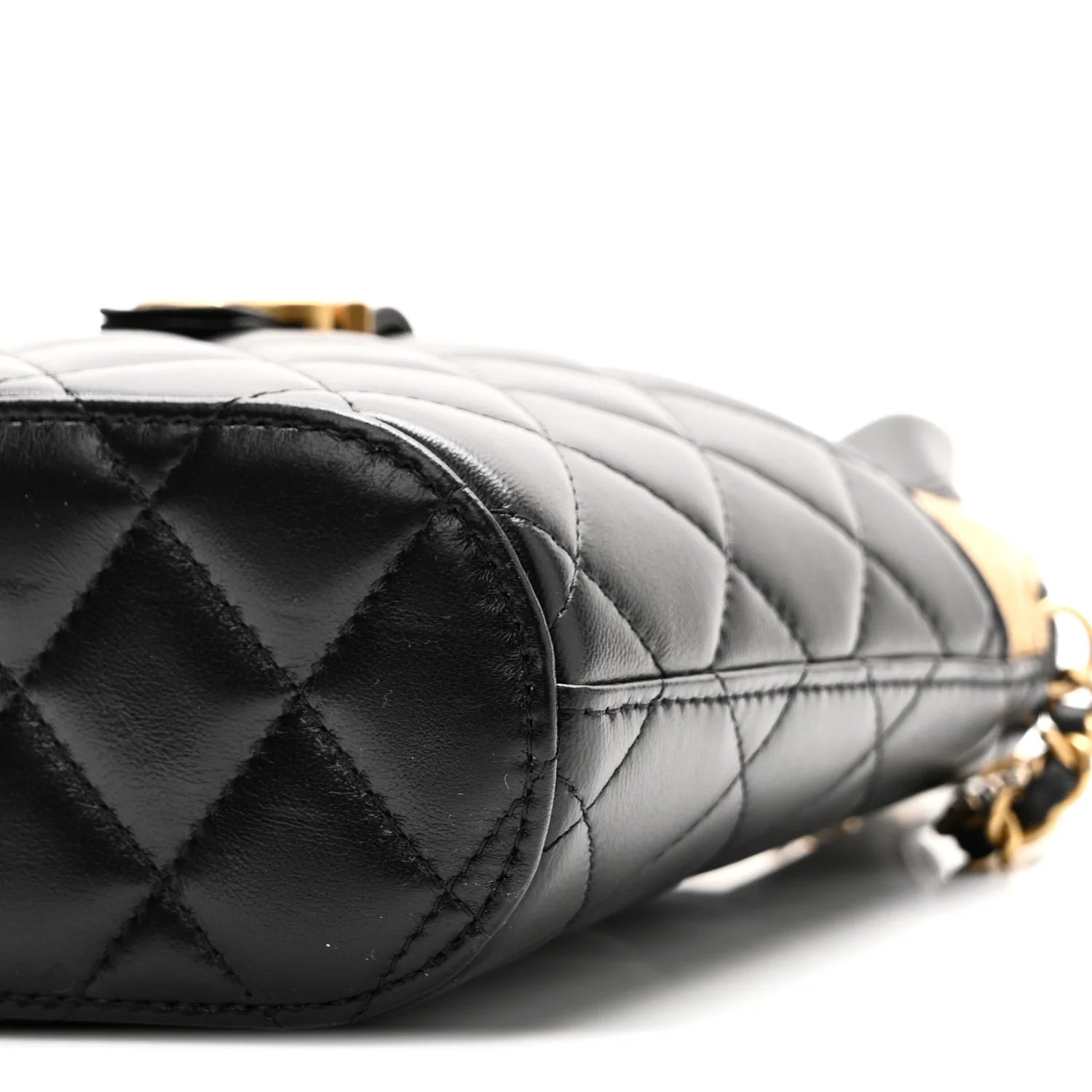 Suede Shiny Lambskin Quilted Top Handle Clutch with Chain Black Beige