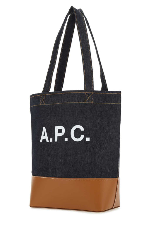 TWO-TONE DENIM and LEATHER AXELLE SHOPPING BAG