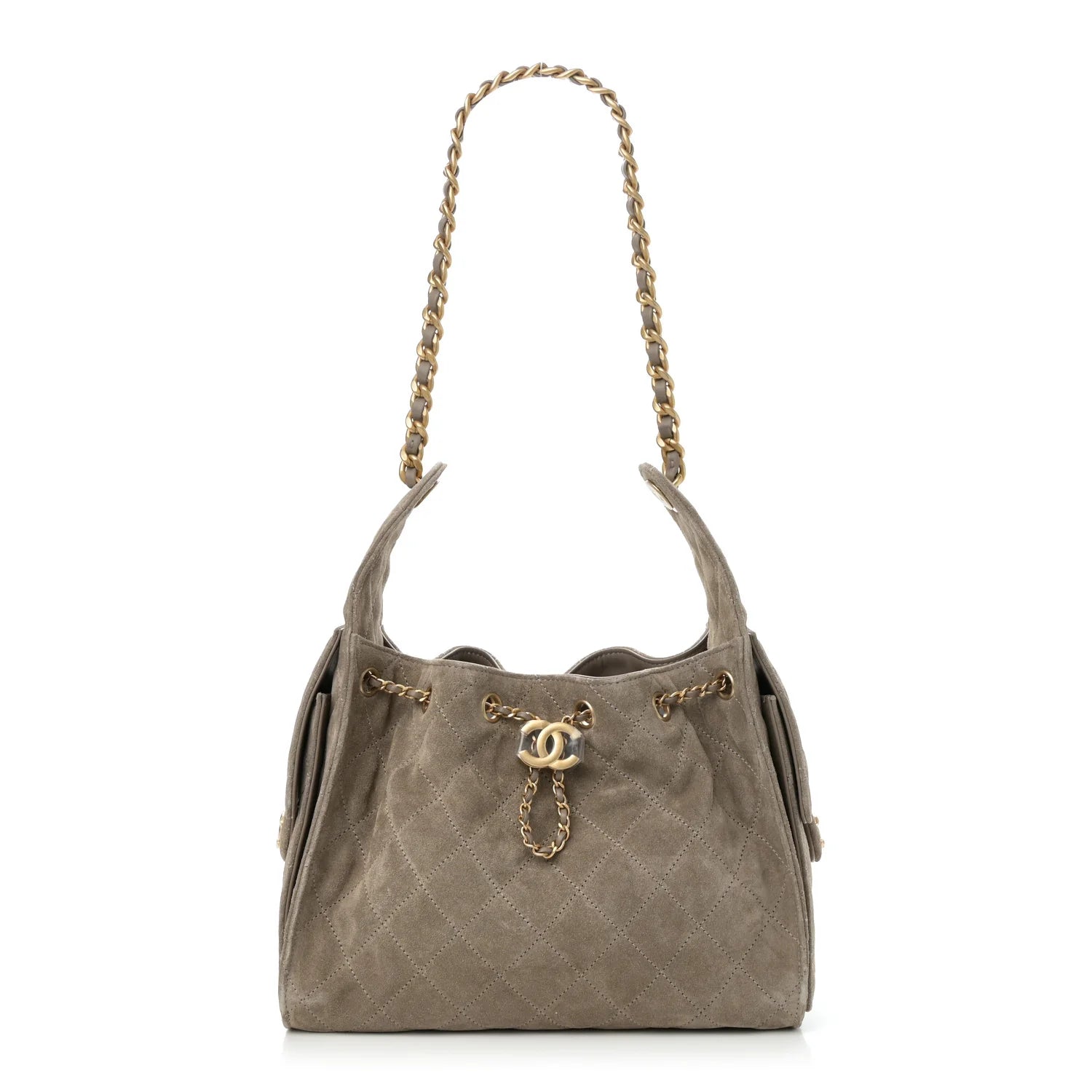 Suede Quilted Small  25 Handbag Dark Grey