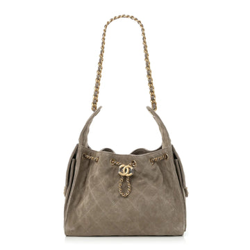 Suede Quilted Small  25 Handbag Dark Grey