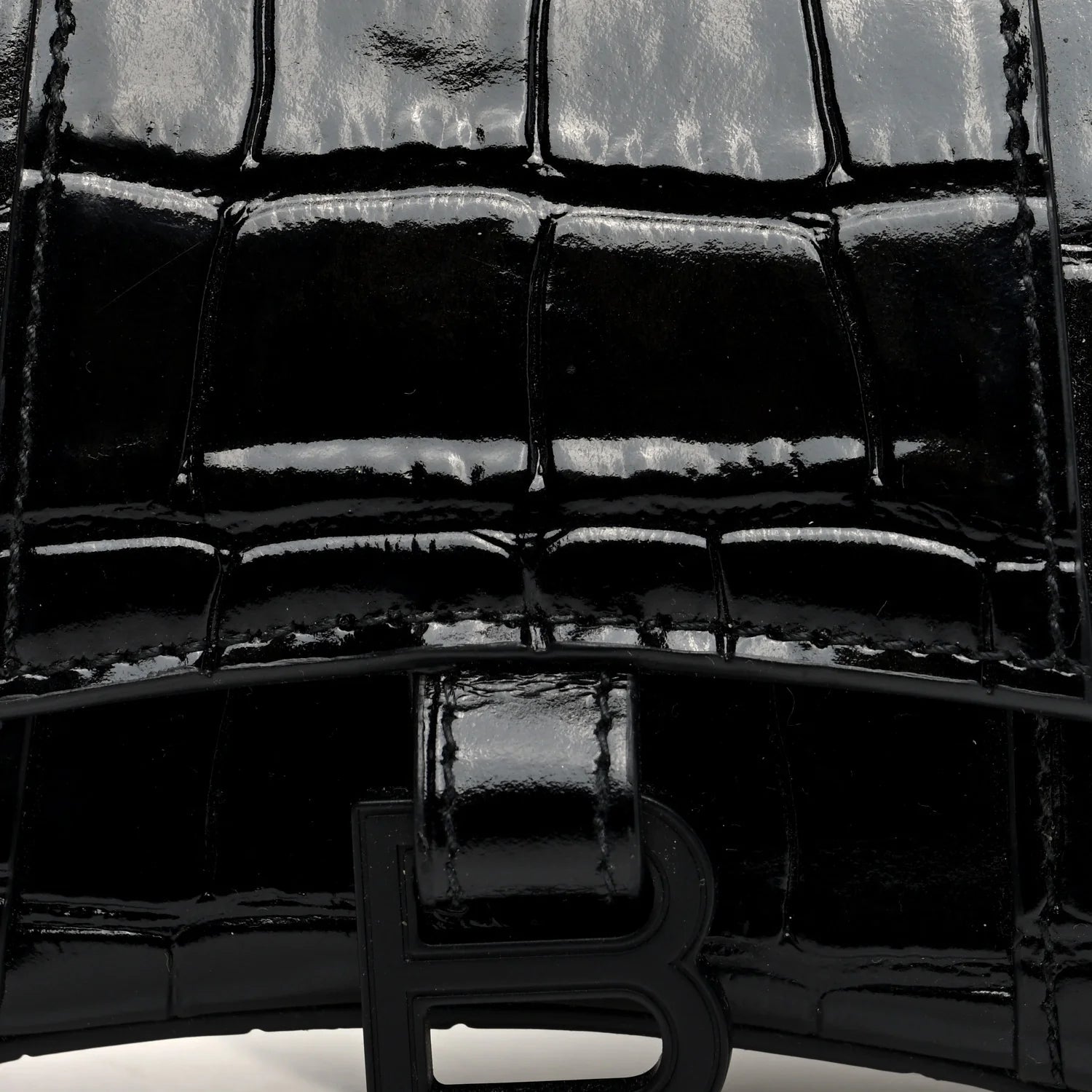 Shiny Calfskin Monochrome Crocodile Embossed Hourglass Top Handle Bag Mini Black