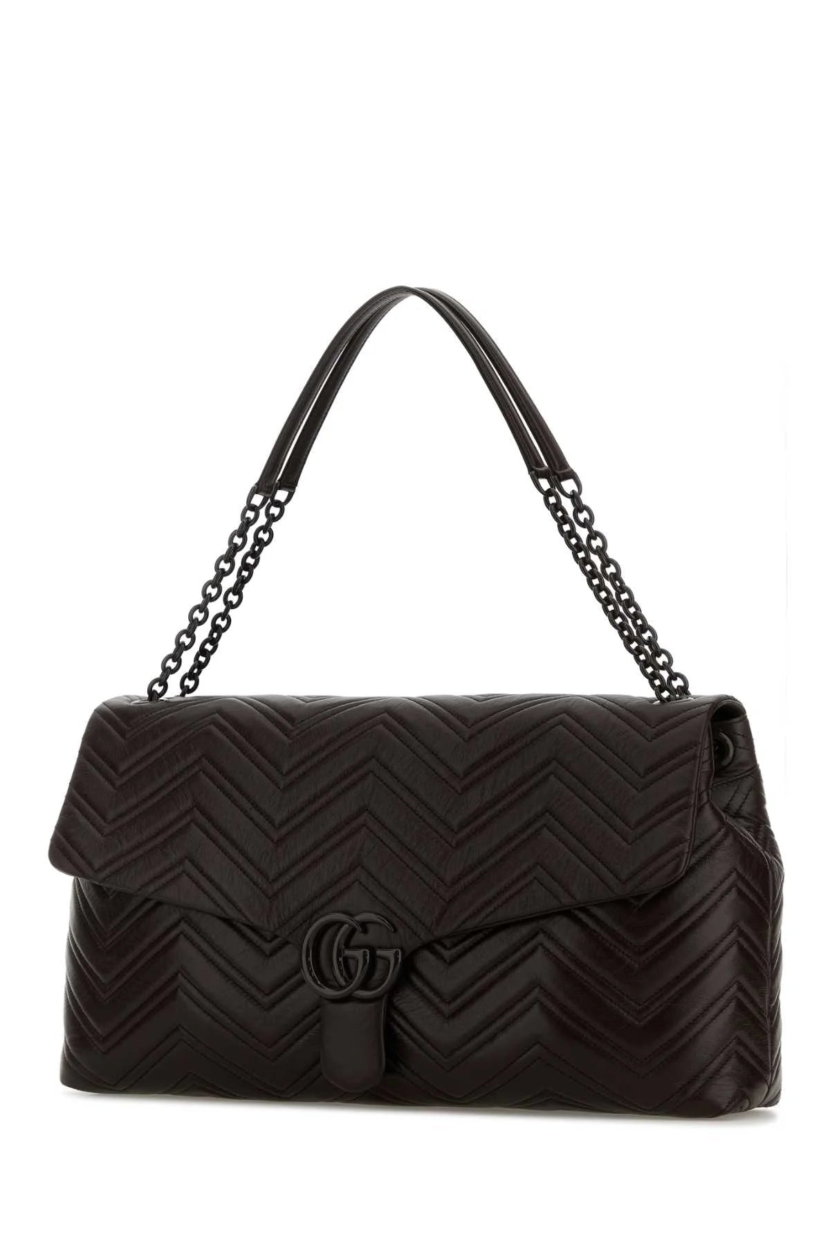 CHOCOLATE LEATHER MAXI GG MARMONT SHOULDER BAG