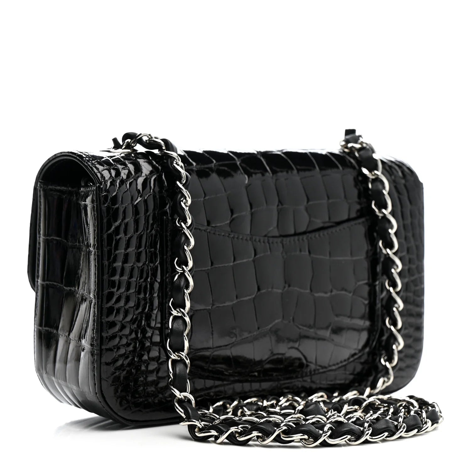 Shiny Alligator Mini Rectangular Flap Black
