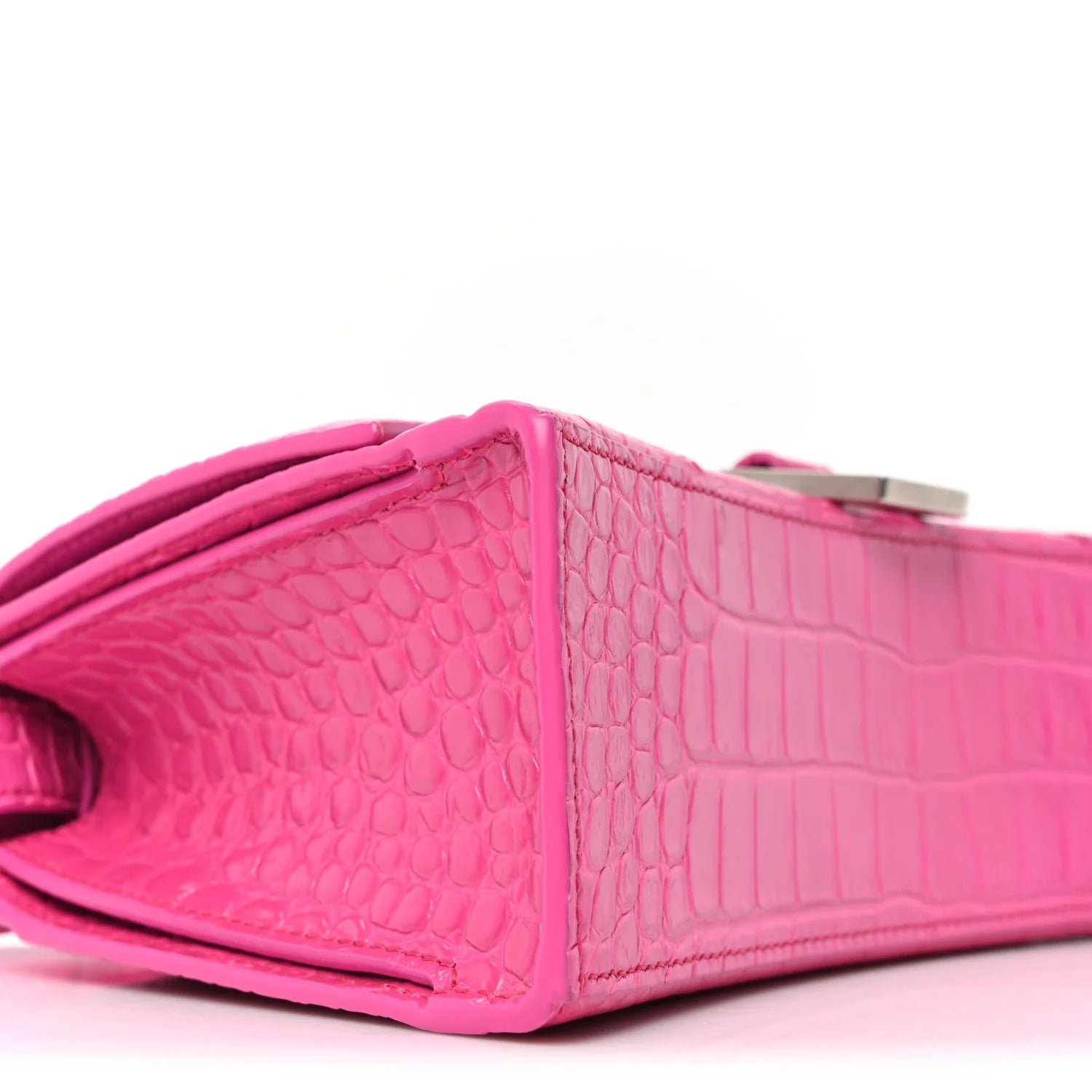 Shiny Calfskin Crocodile Embossed Small Hourglass Sling Shoulder Bag Fuchsia