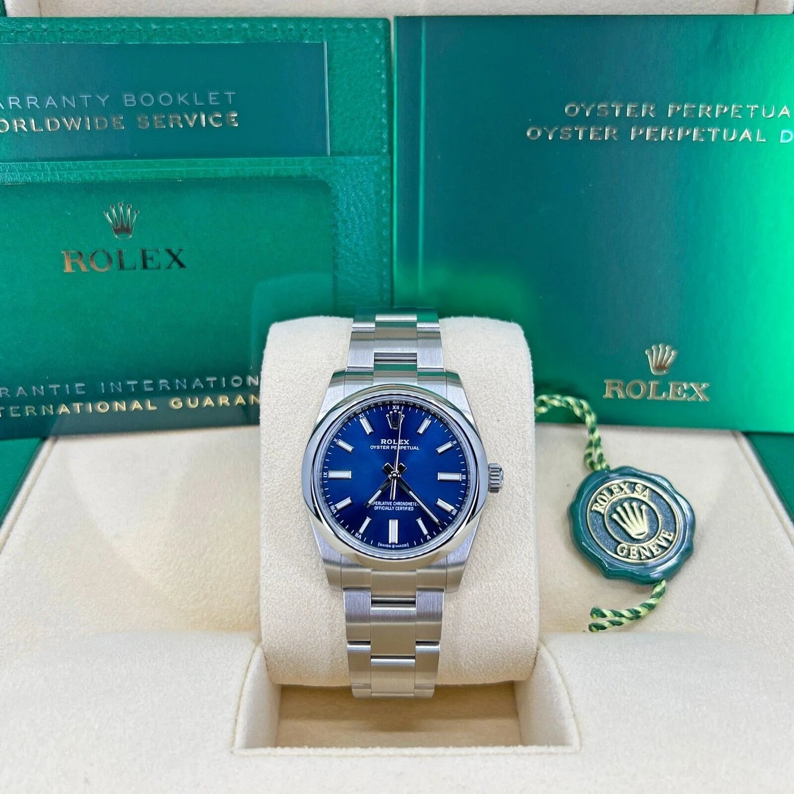 Oyster Perpetual No Date, Stainless Steel, 34Mm, Bright Blue, Oyster, Ref# 124200-0003