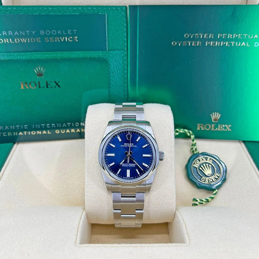 Oyster Perpetual No Date, Stainless Steel, 34Mm, Bright Blue, Oyster, Ref# 124200-0003