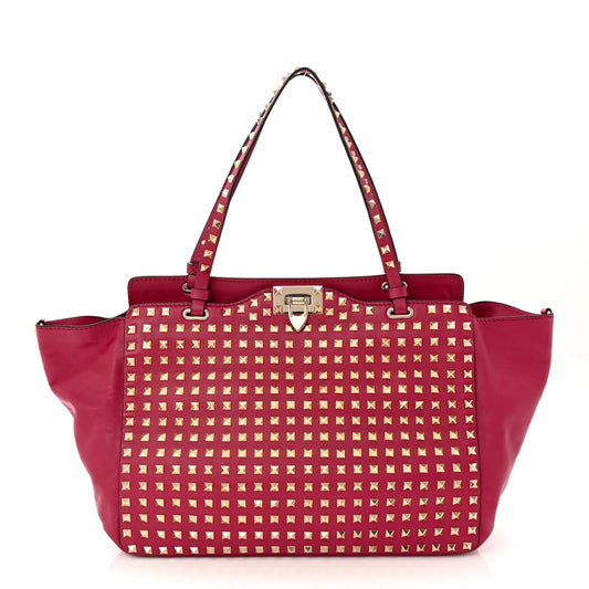 Vitello Medium Rockstud All over Tote Cyclamin