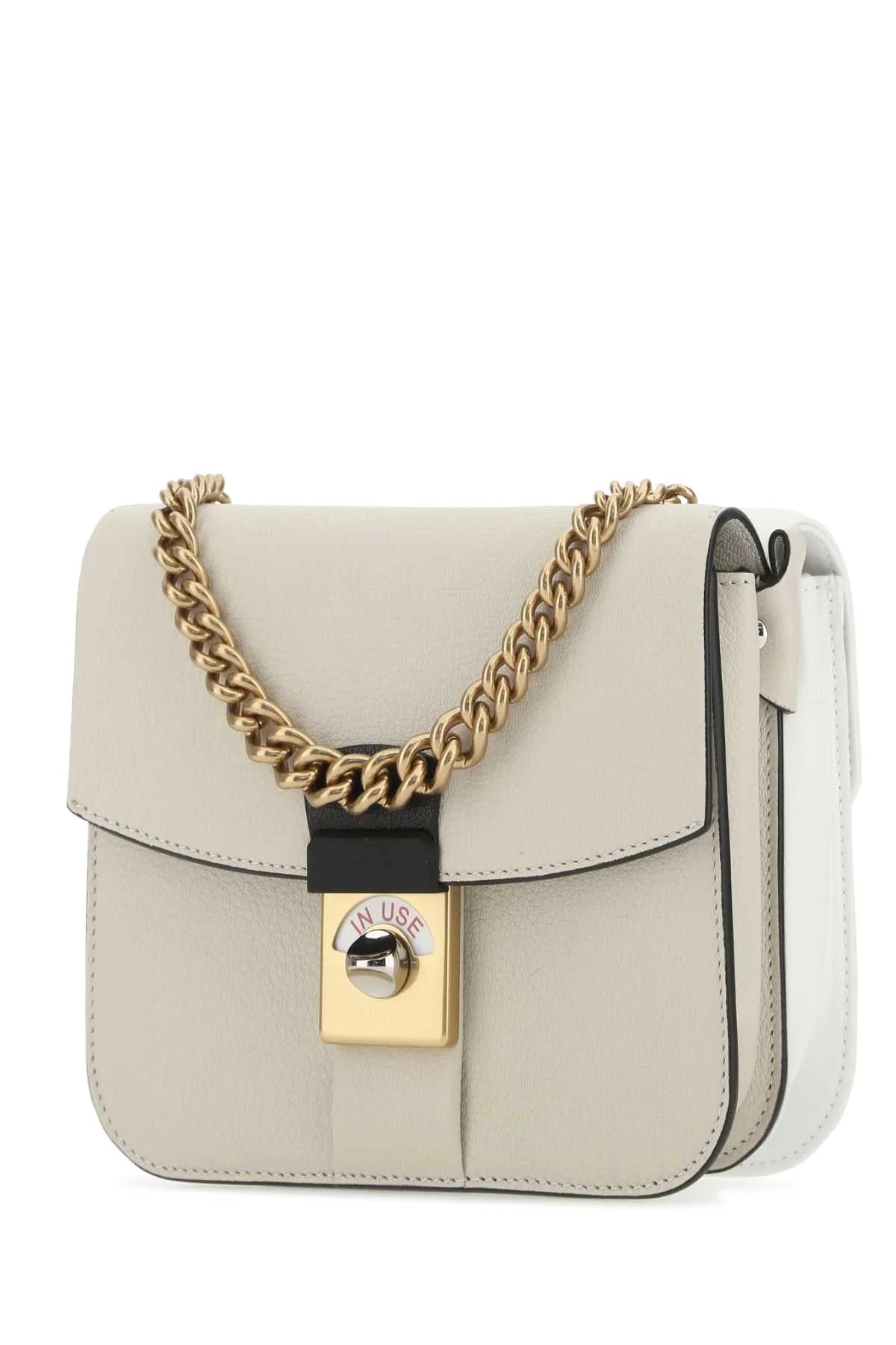 TWO-TONE LEATHER and COTTON NEW LOCK SQUARE HANDBAG
