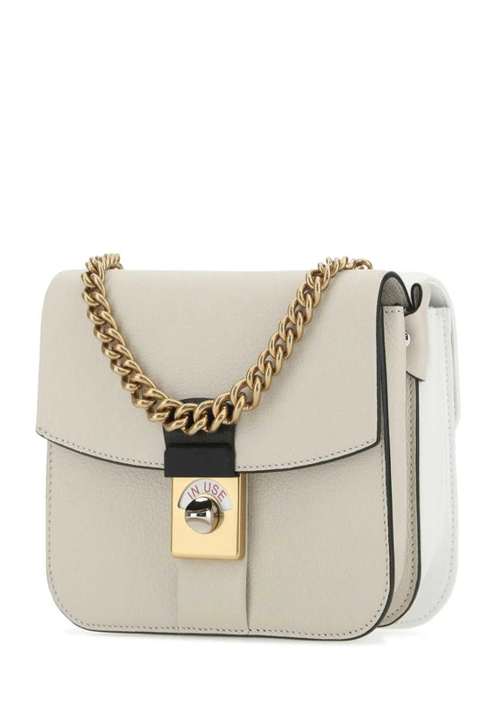 TWO-TONE LEATHER and COTTON NEW LOCK SQUARE HANDBAG