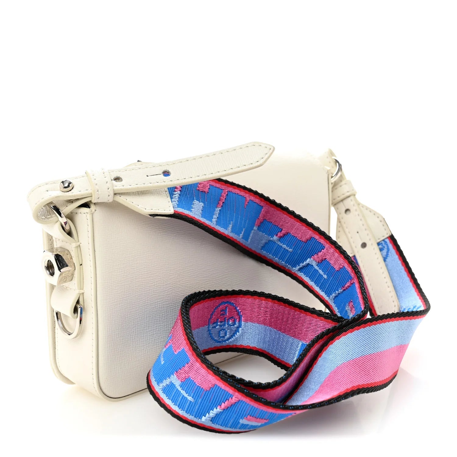 Saffiano Striped Mini Diag Binder Clip Bag White