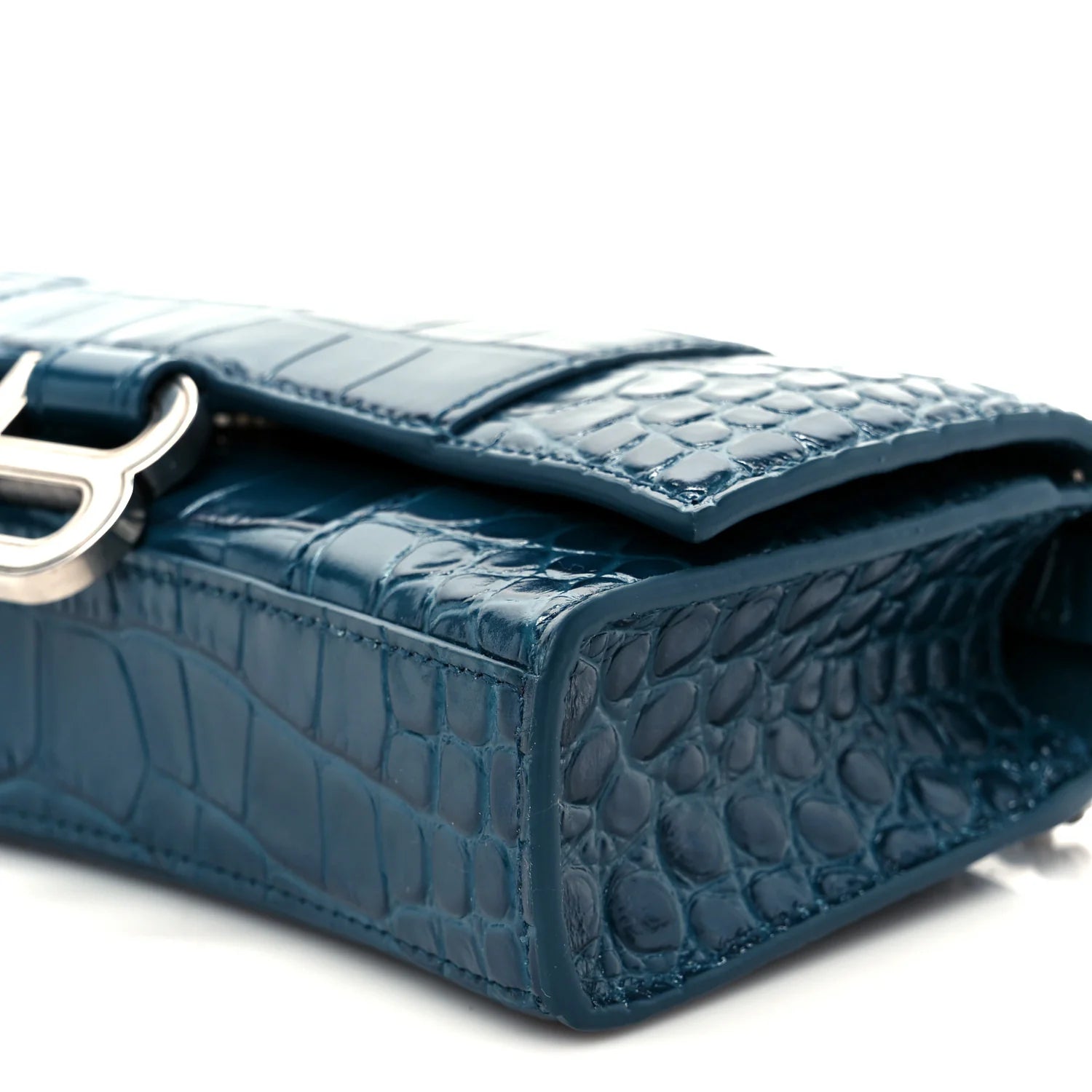 Shiny Calfskin Crocodile Embossed Hourglass Chain Bag Forest Green