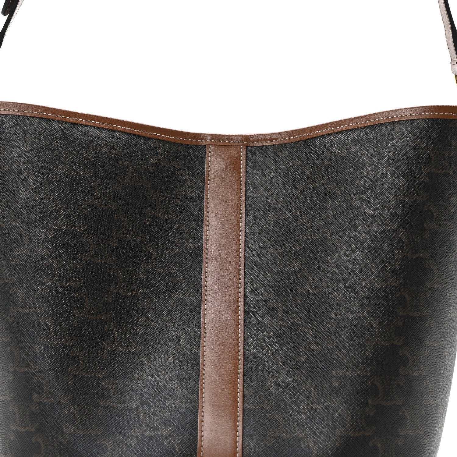 Triomphe Canvas Calfskin Medium Bucket Bag Tan