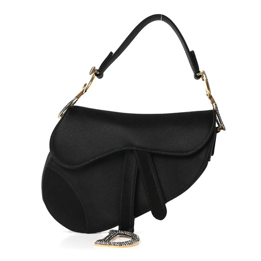 Satin Crystal Mini Saddle Bag Black