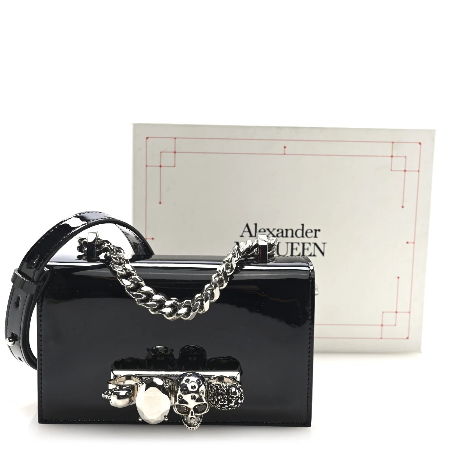 Patent Jeweled Satchel Black