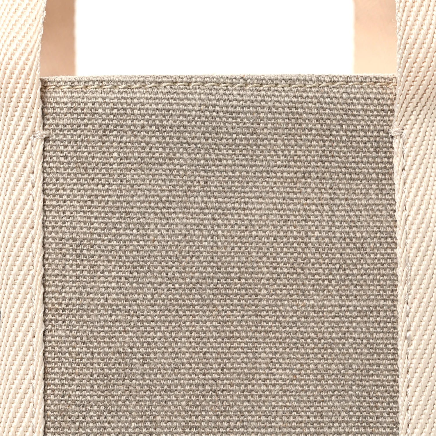 Linen Canvas Calfskin Blanket Stitched Medium Woody Ribbon Tote White Multicolor