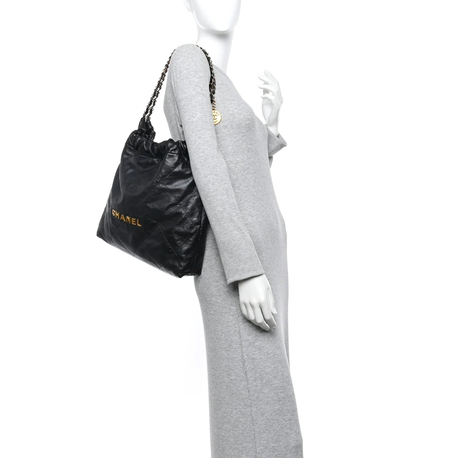 Shiny Calfskin Quilted  22 Black