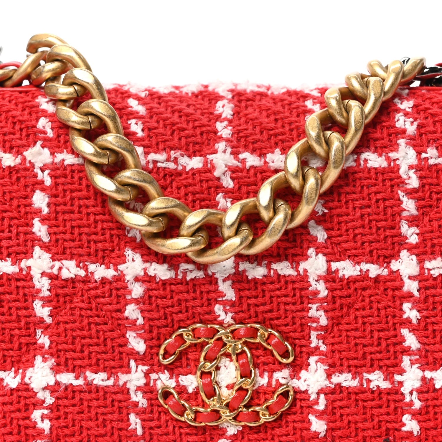 Tweed Quilted  19 Wallet on Chain WOC Red White