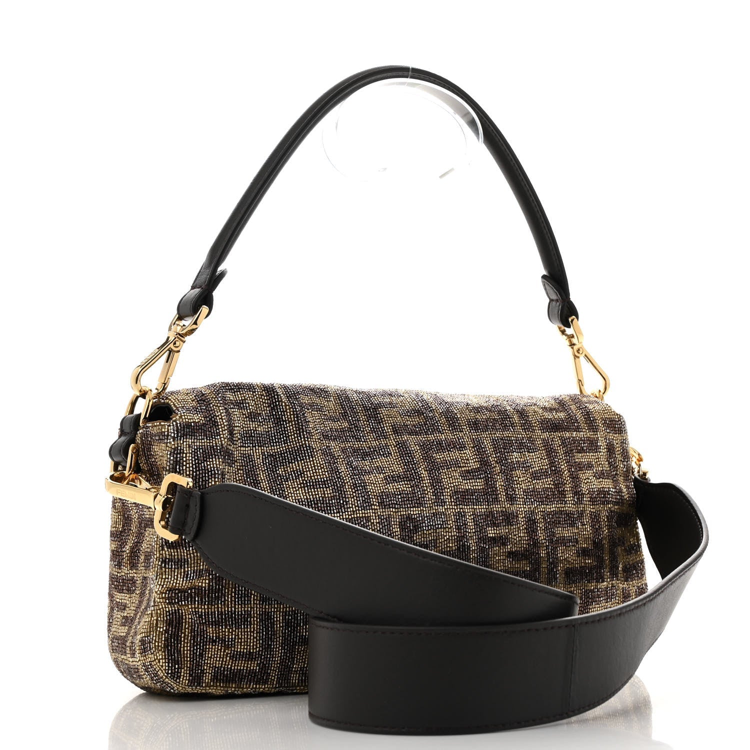 Vitello King Beaded Zucca Baguette Mogano Panna Ebano