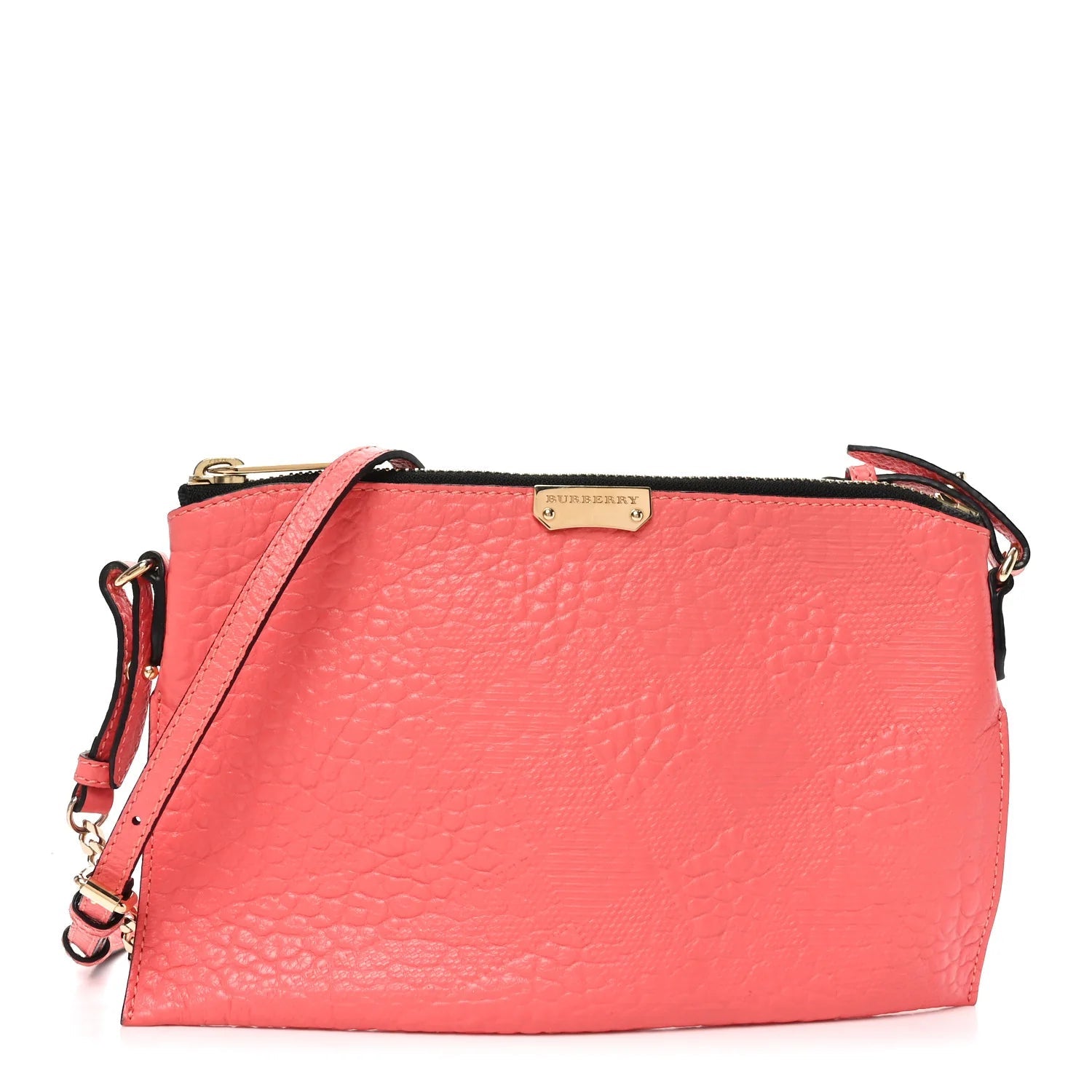 Signature Grain Calfskin Check Embossed Small Chichester Crossbody Clutch Bag Rose Pink