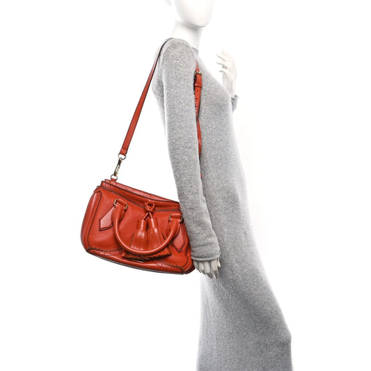 Grainy Calfskin Medium Dennet Brogue Tote Tangerine