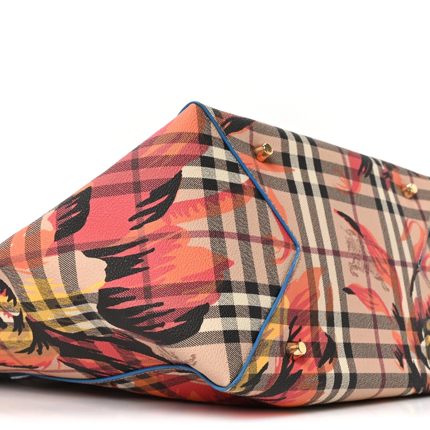 Haymarket Check Floral Print Small Canterbury Tote Mineral Blue Burnt Orange