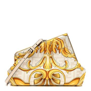 X VERSACE Silk Calfskin Fendace FF Baroque Print Medium  First White Gold