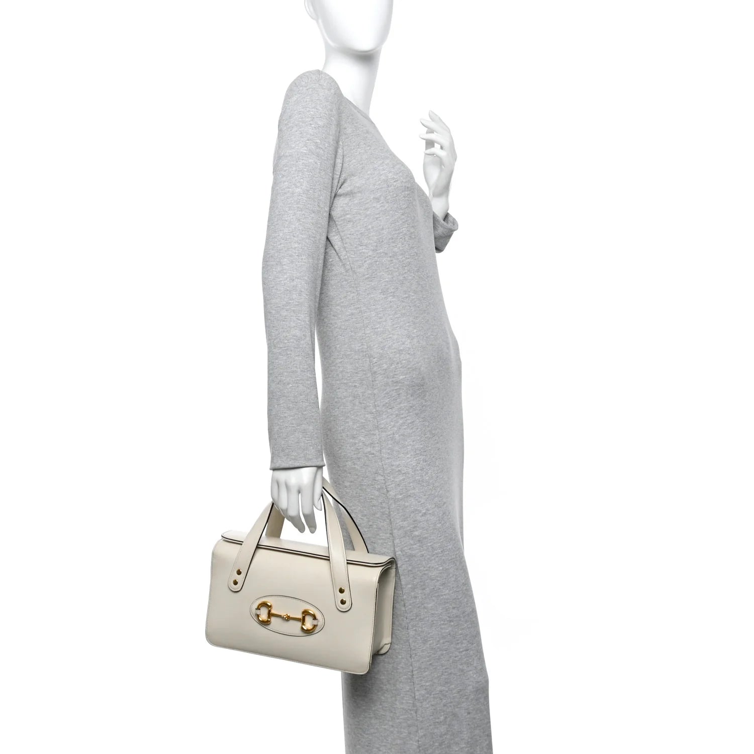 Textured Calfskin Small Horsebit 1955 Foldover Top Handle Bag Mystic White