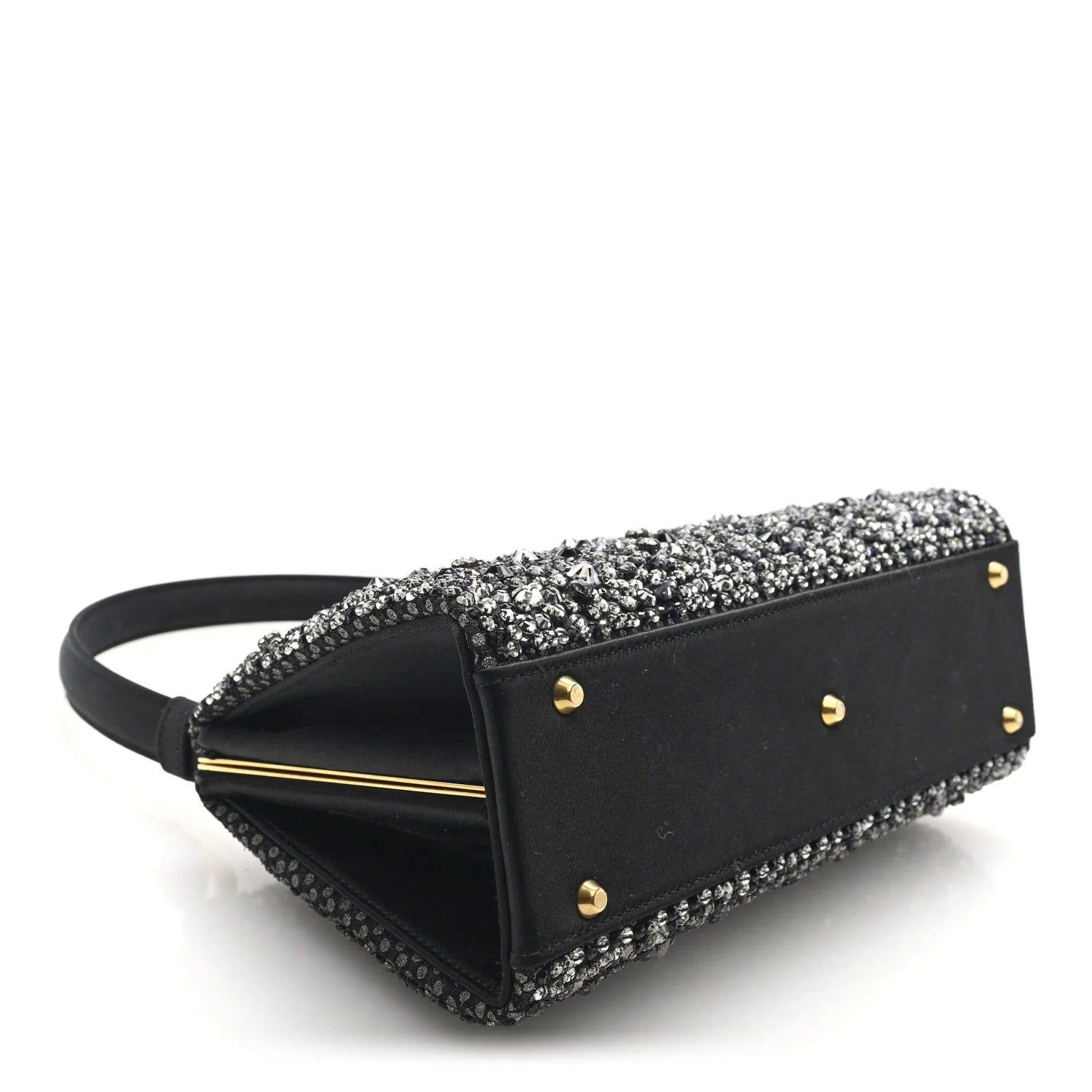 Satin Sequin Frame Bag Black