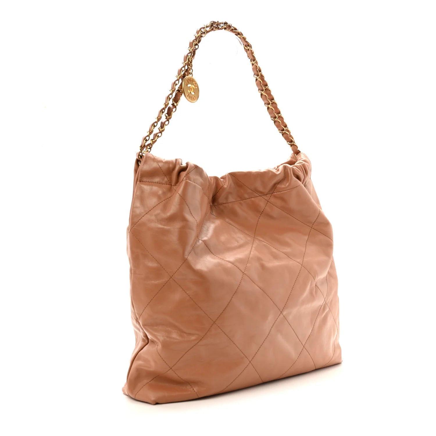 Shiny Calfskin Quilted  22 Camel