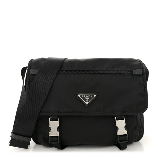 Nylon Vela Double Snap Buckle Messenger Bag Black