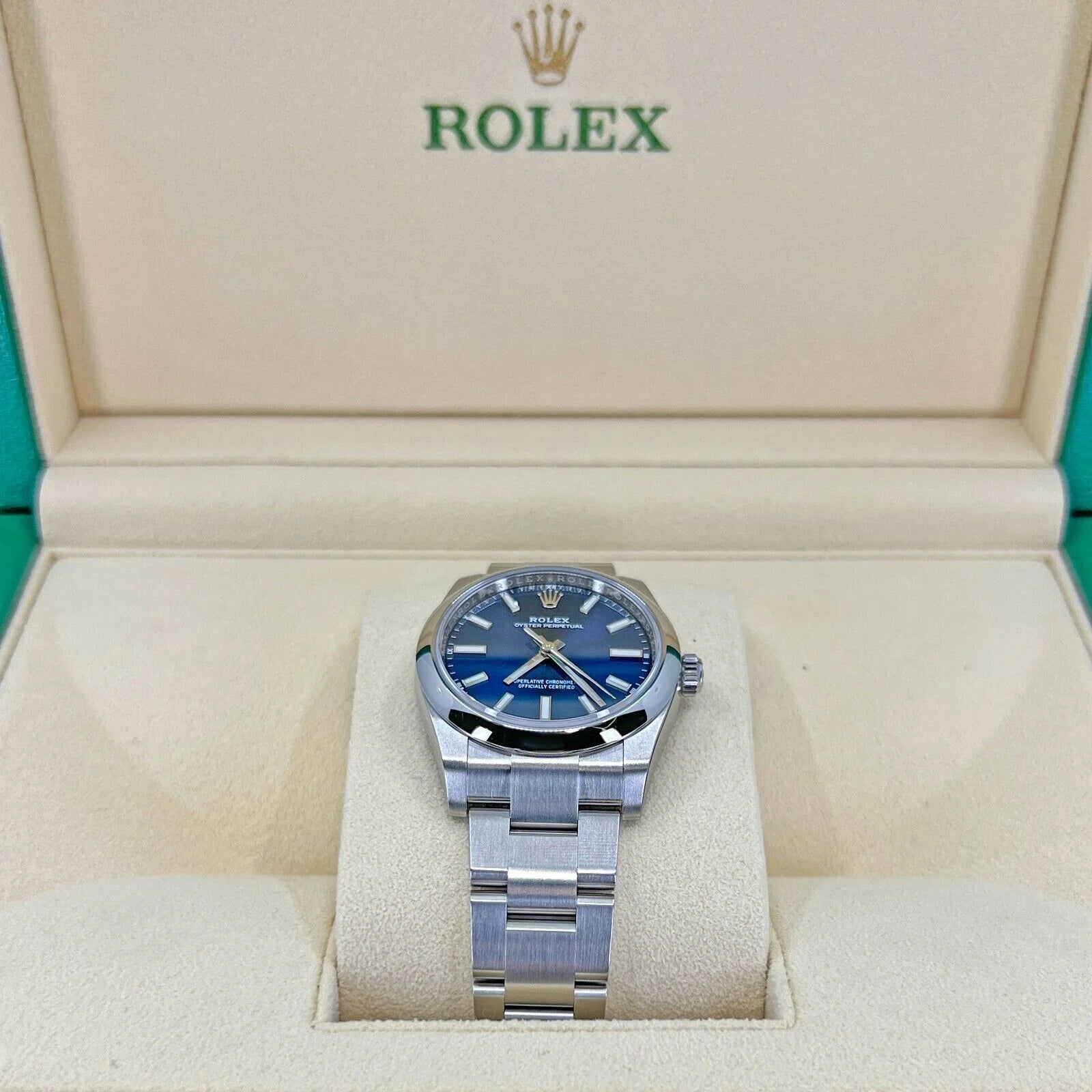 Oyster Perpetual No Date, Stainless Steel, 34Mm, Bright Blue, Oyster, Ref# 124200-0003