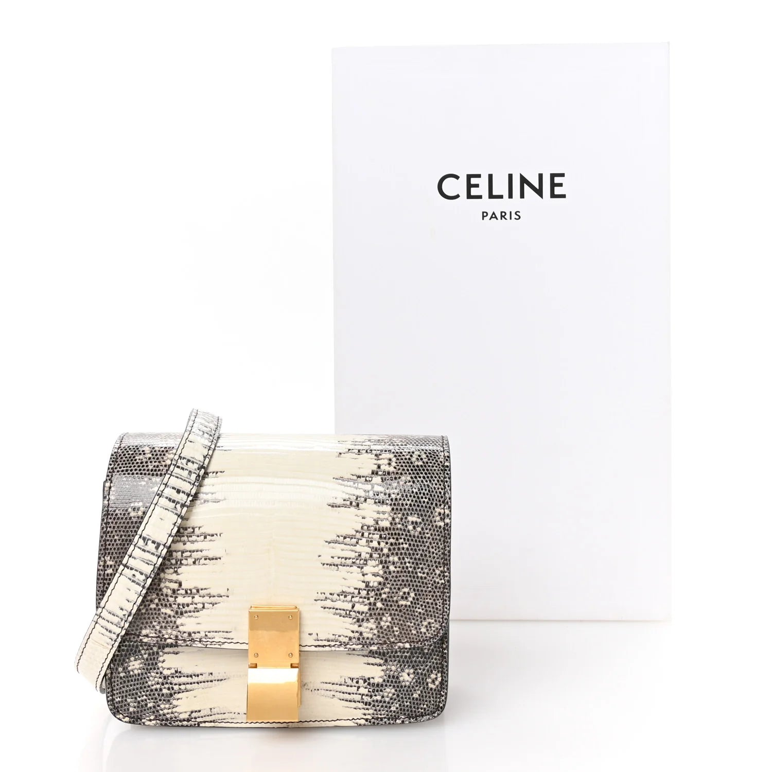 Lizard Small Classic Box Flap Bag Natural