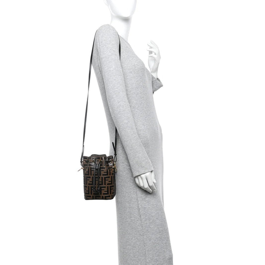 Vitello Liberty F Is  Bi-Color FF 1974 Embossed Mini Mon Tresor Bucket Bag Maya Black