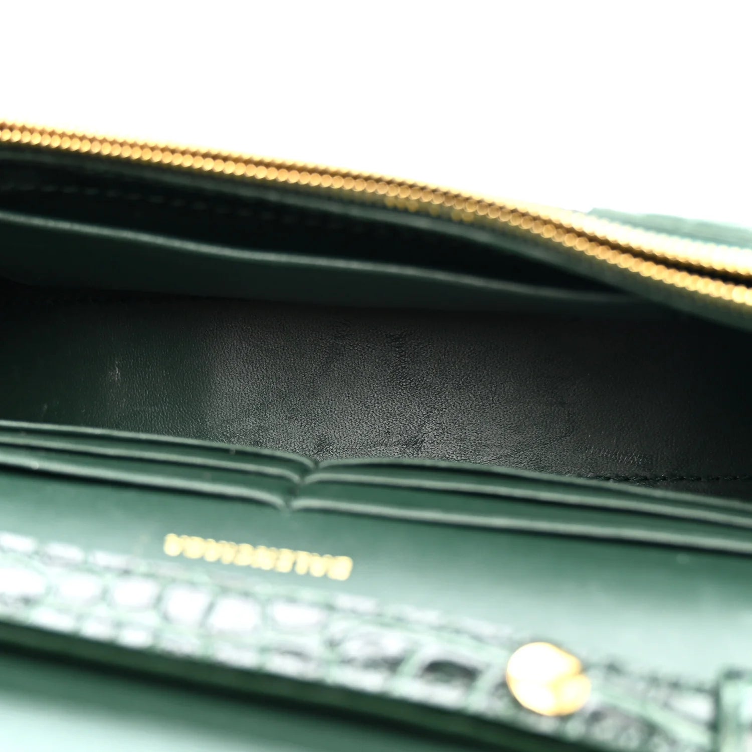 Shiny Calfskin Crocodile Embossed Hourglass Chain Bag Forest Green