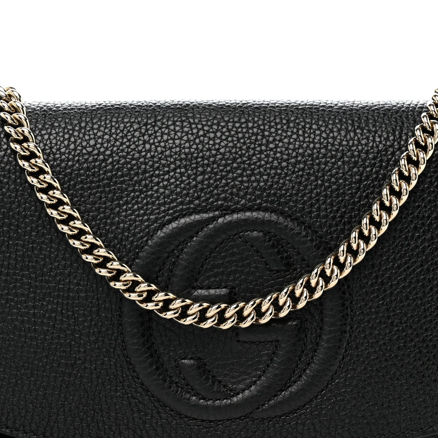 Pebbled Calfskin Medium Soho Flap Crossbody Black