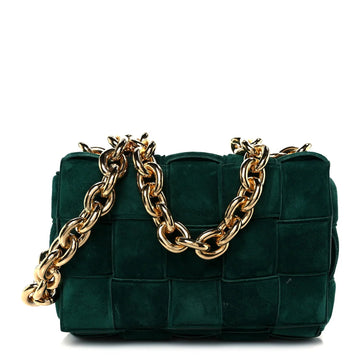 Suede Maxi Intrecciato Padded Chain Cassette Crossbody Bag Emerald Green