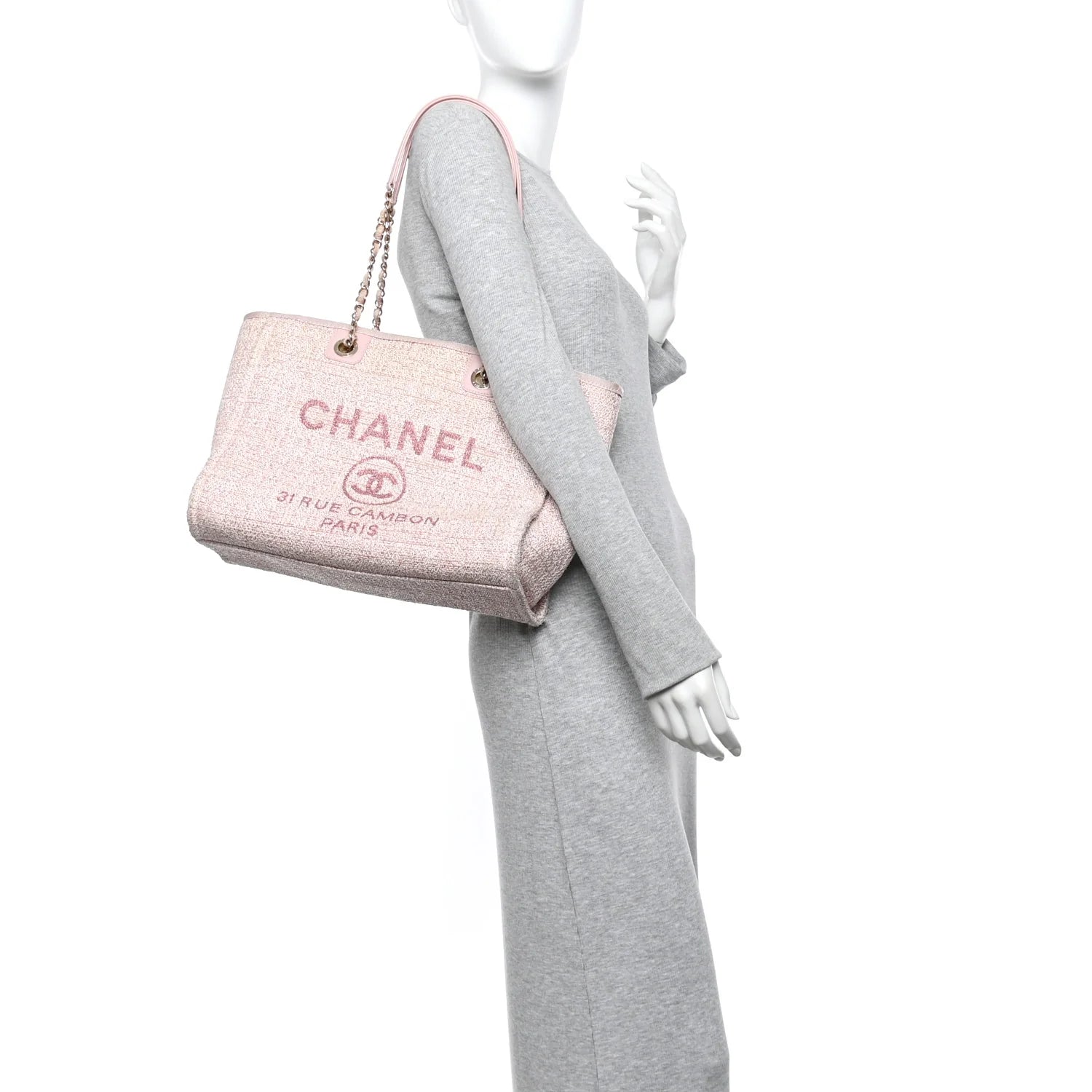 Straw Lurex Small Deauville Tote Pink