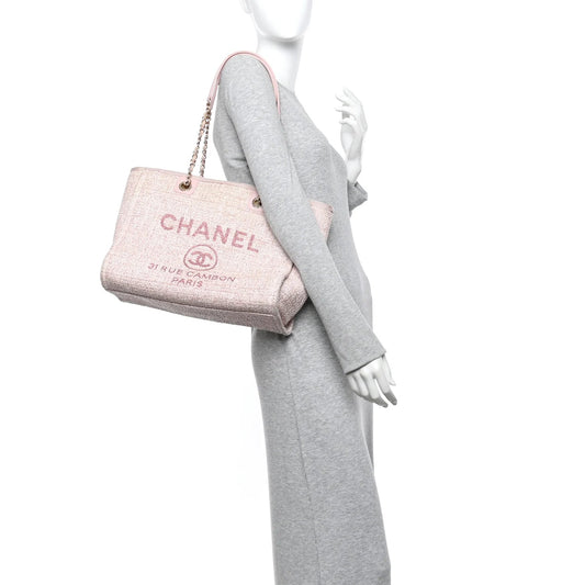 Straw Lurex Small Deauville Tote Pink