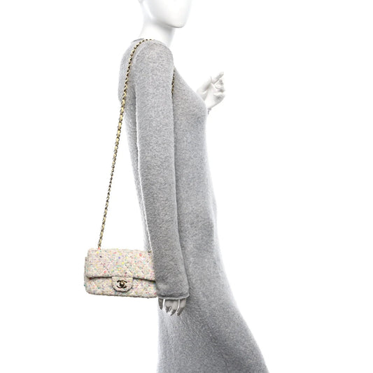 Tweed Quilted Mini Rectangular Flap Ecru Green Purple Red Yellow