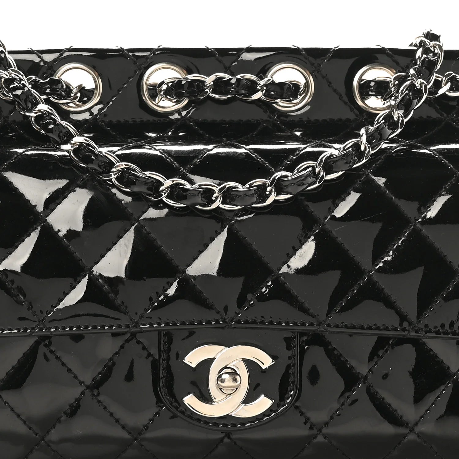 Patent Quilted Medium Diagonal CC Flap Black