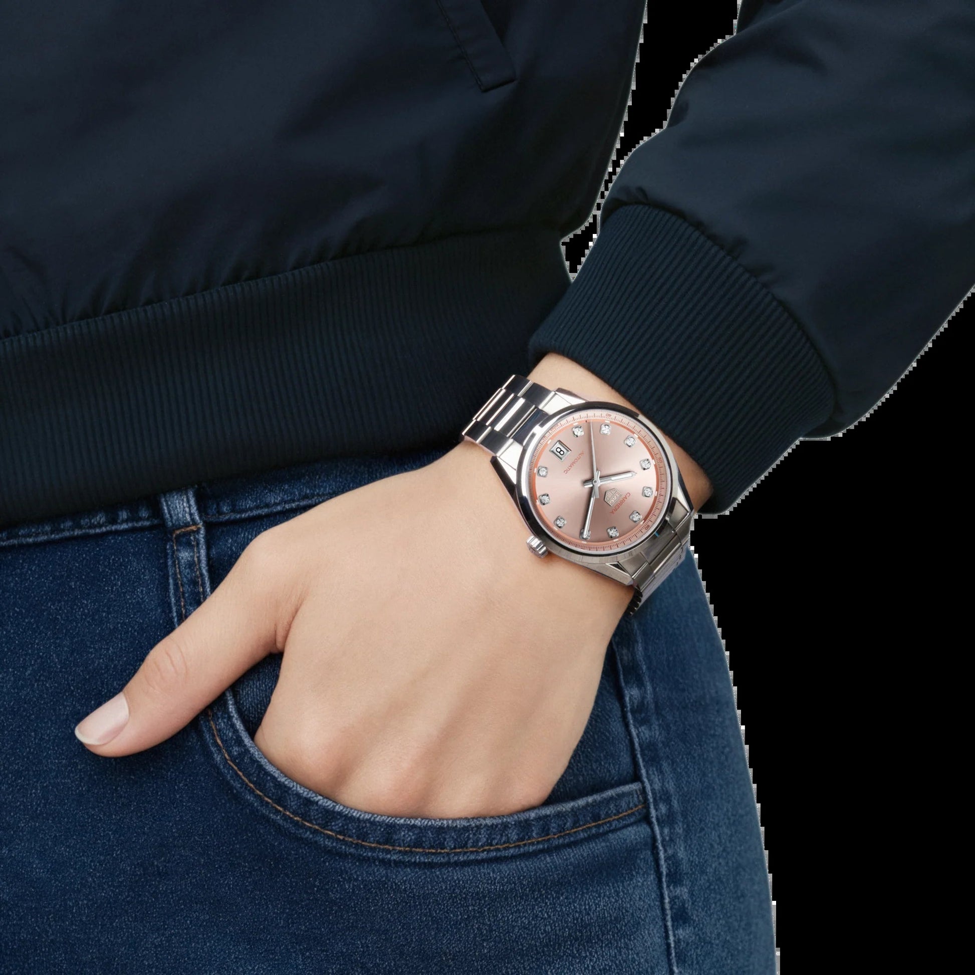 Unworn  Carrera Calibre 7 Date, Stainless Steel Set with Diamonds, 36Mm, Ref# WBN231D.BA0001, Box & Papers