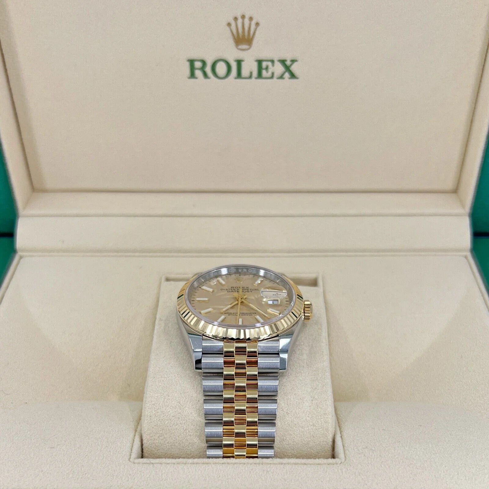 Datejust 36, 18K Yellow Gold and Stainless Steel, 36Mm, Golden, Palm Motif Dial, Ref# 126233-0037