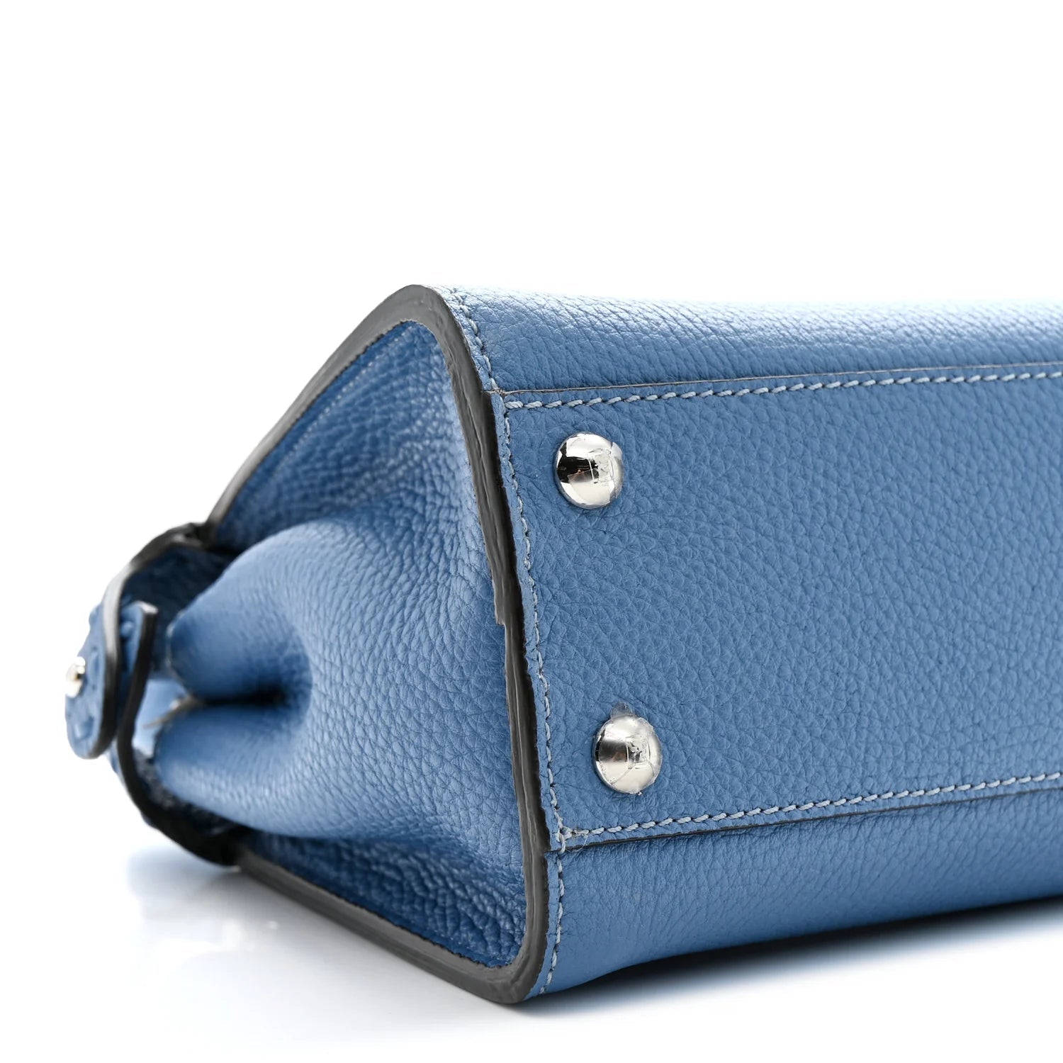 Cuoio Romano Selleria Macro Stitchings Mini Peekaboo Iconic Satchel Argento Blue