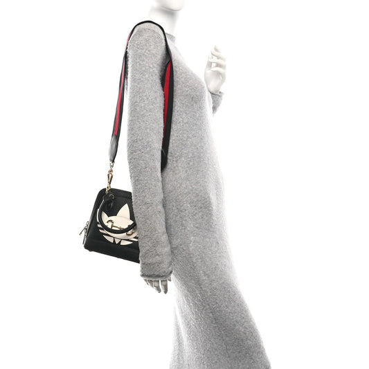 X adidas Textured Dollar Calfskin Web Trefoil Mini Horsebit 1955 Top Handle Bag Black off White