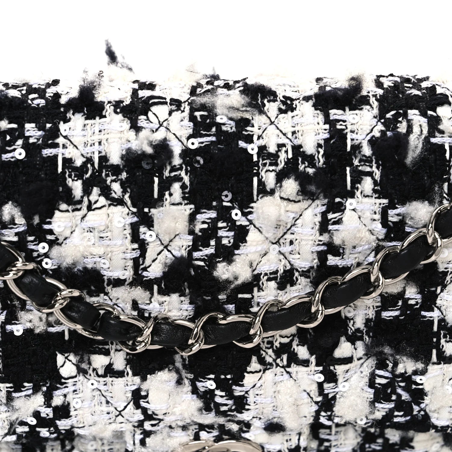 Tweed Quilted Medium Double Flap Black Ecru White