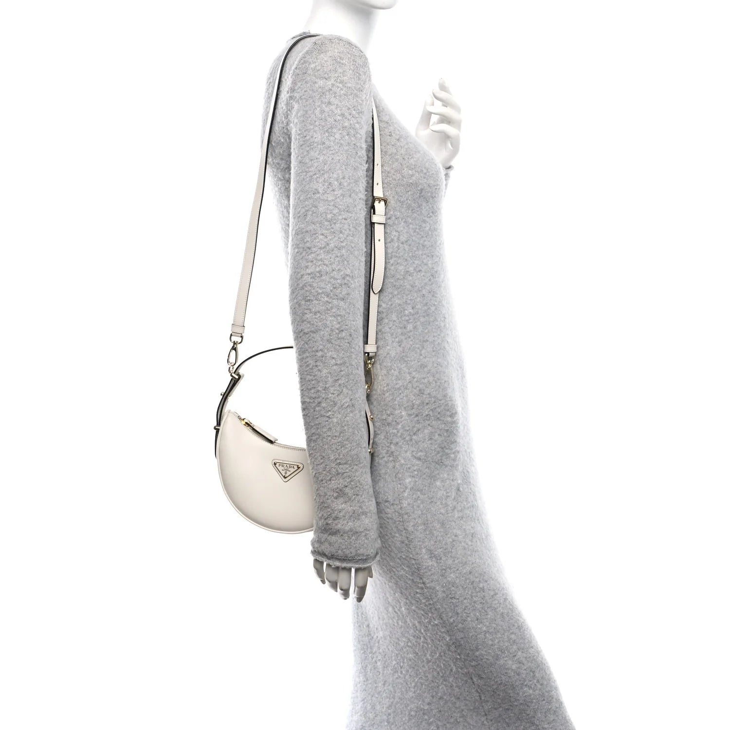 Soft Calfskin Small Arque Shoulder Bag White