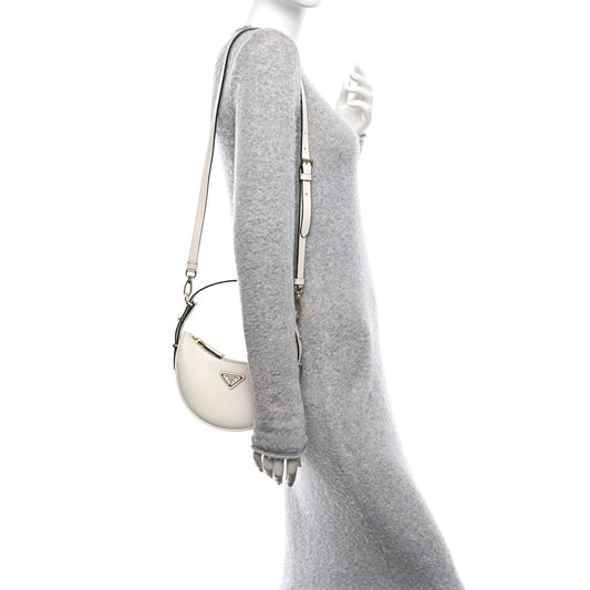 Soft Calfskin Small Arque Shoulder Bag White