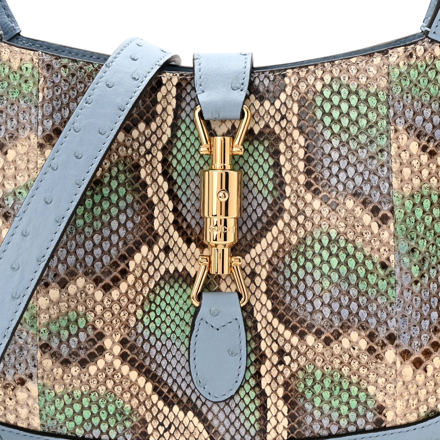 Snakeskin Ostrich Calfskin Small Jackie 1961 Hobo Blue Multicolor